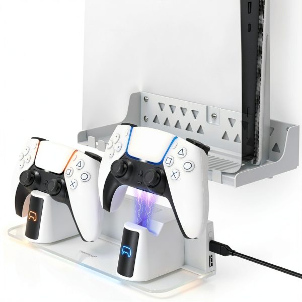 Fosmon PS5 Wall Mount Dual Charging Dock Space Saving-0