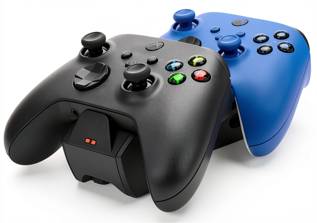 PowerA Dual Charging Station with Xbox controllers on a gaming desk