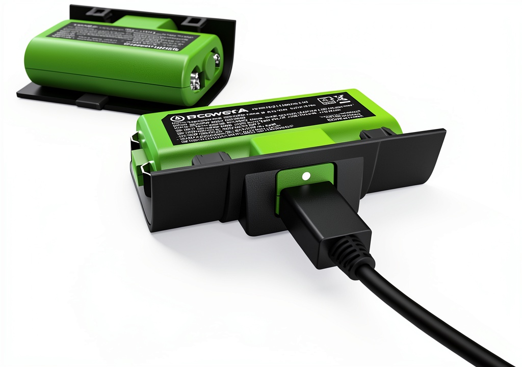PowerA Play and Charge Kit with batteries and USB cable on a gaming desk