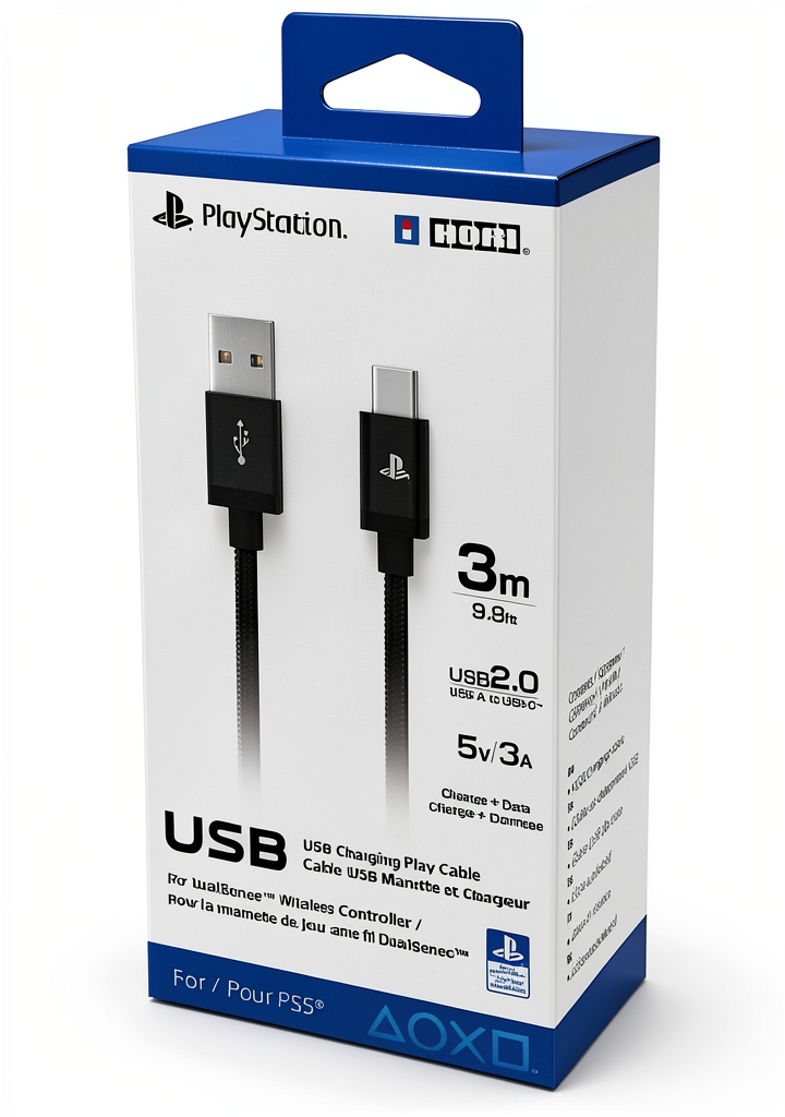 HORI PS5 Charging Cable connected to DualSense controller