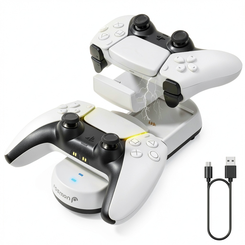 Fosmon Dual Charging Dock with PS5 controllers placed securely